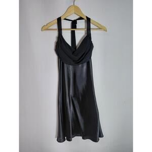 Shirley of Hollywood 30121 Satin Dress Black Solid Sleeveless Knee Length Size M
